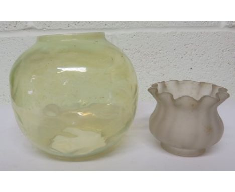 Two Victorian oil lamp shades to include a yellow shade, and a frosted glass shade