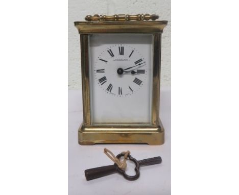 Raymond Keith gilt brass Carriage Clock, with Roman Numeral dial