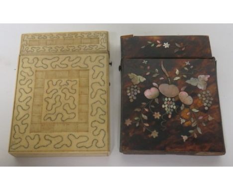 A bone card case, together with a tortoiseshell card case (a/f) with mother of pearl inlay 