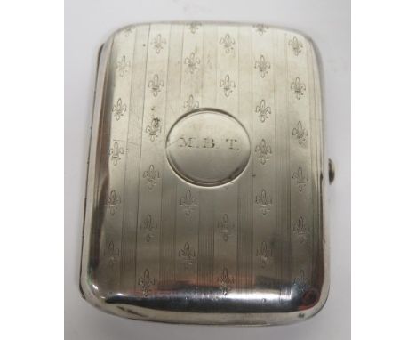 Silver cigarette case with the initials engraved to the front M.B.T, hallmarked for Birmingham, 1909, weight 2.6ozt