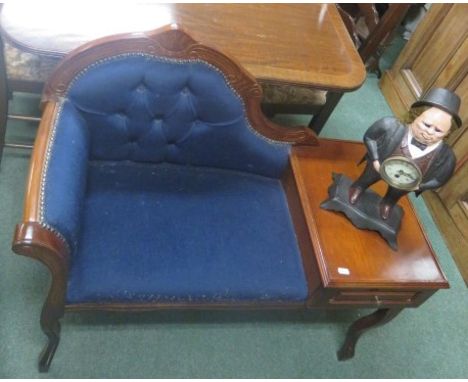 Reproduction dining table on quadruped pillar support, together with four ladder back chairs, and a telephone seat on cabriol