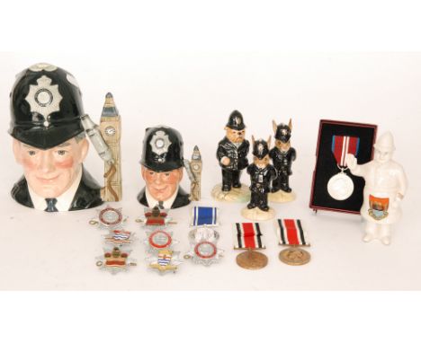 A George V Special Constabulary service medal and ribbon awarded to Horace H Beckett, a similar medal to Sidney Beevers, an E