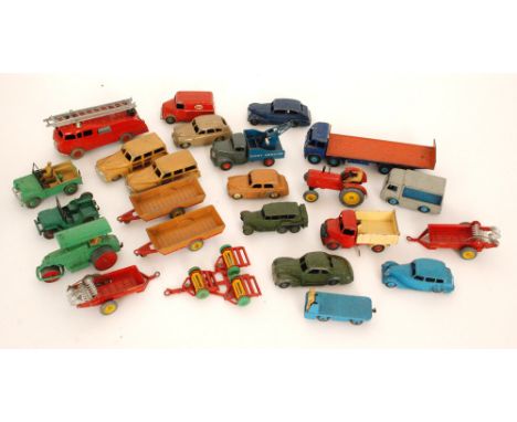 A Dinky Fire Engine No 555, a Foden lorry and various assorted playworn toys (qty)