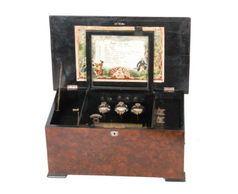 A bells-in view musical box playing ten airs, serial No 10057 with butterfly strikers and tune card, BHA to base plate cylind