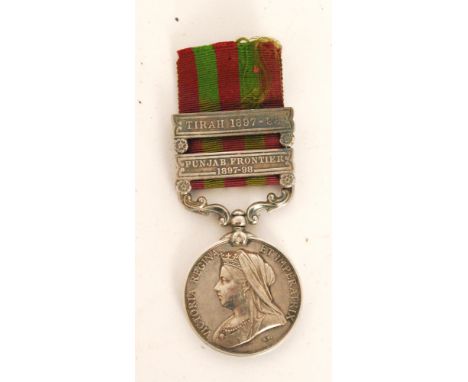 An India general service medal 1895/1902 awarded to 127 Rifln K Irpasur Shapa 9th Nl Infty with two clasps for the Punjab Fro