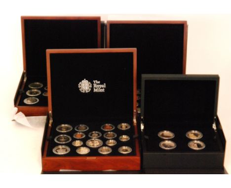 Elizabeth II - Silver five pound proof coin set 'Portrait of Britain' and three 2013 United Kingdom premium proof coin sets i