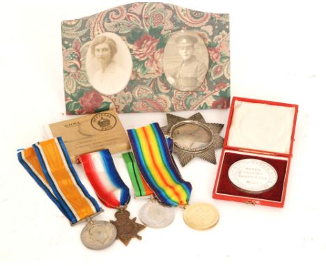 A First World War trio to include 1914/15 star, Civilisation medal and the George V medal awarded to Pte H. Watkins Worcester