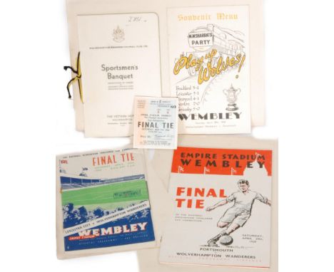 A parcel lot of Wolverhampton Wanderers memorabilia to include a 1949 FA Cup Final programme and ticket stub, a 1960 FA Cup F