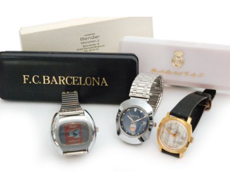 A Swiss Bloch digital gentleman's wrist watch for F. C. Barcelona football team in base metal, TV style bezel with stainless 