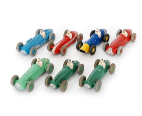 Seven Dinky racing cars, Alfa Romeo, Ferrari, H.W.M, two Cooper Bristols, Talbot Lago and a Maserati, unboxed (7)