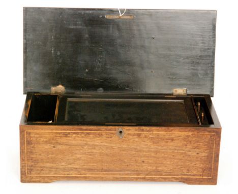 A musical box playing six airs, serial no 48891, cylinder 20cm, inlaid case width 40cm.