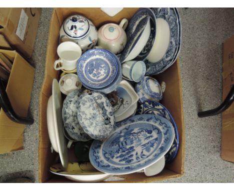 A box of ceramics including Ashworth Bros