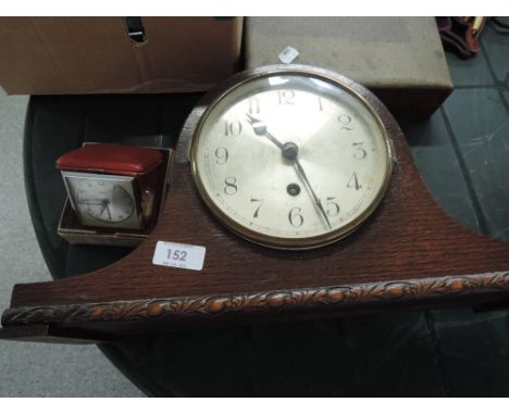 A mid 20th century mantle clock and a Smiths travel alarm boxed