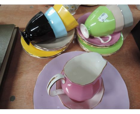 A vintage tea service, Adderly plain harlequin style