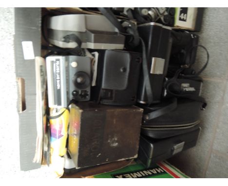 A box of instant cameras including Polaroid, Kodak EK2 etc also Polaroid flash gun no.268