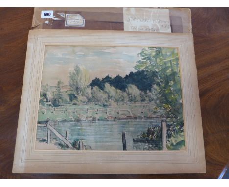 A watercolour sketch entitled - On the Windrush - authenticated  by Lady Holmes 1937 to be by her husband Sir Charles John Ho