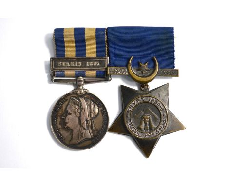 Two - Victorian Egypt Medal (1882-89) to Lt. W. Moore, 1/Shropshire Light Infantry, bar Saukin 1885; Khedive's Star 1884-86, 