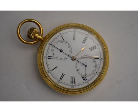 A Victorian 18ct gold open faced pocket watch, the top-wind movement incorporating stop-watch no.21536 by John McConnell of B
