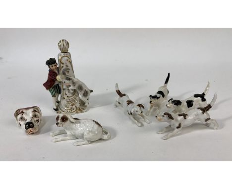 A 19th century Samson porcelain perfume bottle and stopper in the form of an obelisk with a young boy and goat, gold anchor m