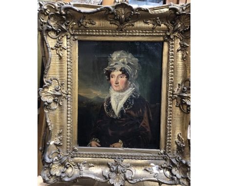 19th century English school - Portrait of a lady in mob cap, oil on canvas, 23 x 18 cm&nbsp;Various crackelure but revarnishe