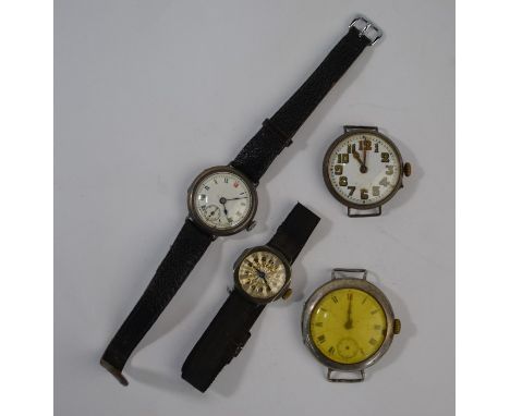 Four various vintage silver wristwatches with Swiss movements