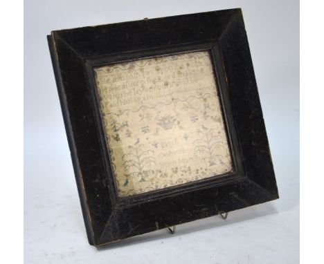 A 19th century small cross-stitch sampler worked with spiritual text, birds fruit and flowers, by Sarah Colwell, born 1829, 1