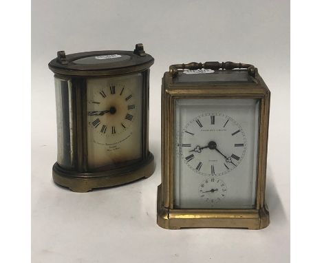 Henry Capt, a 19th century Swiss lacquered brass alarm carriage clock, striking on a bell, a/f and to/with another carriage c