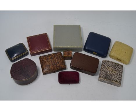 A collection of various empty vintage jewellery boxes including Brufords of Exeter, The Alexander Clark Co Ltd, Parkhouse &am