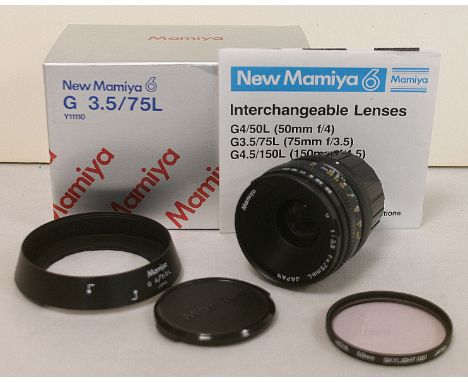 New Mamiya 6 G3.5/75L Standard 75 mm f3.5 lens, Y11110, boxed with instruction leaflet. 