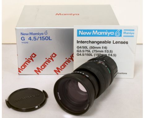 New Mamiya 6 G4.5/150L Telephoto 150 mm f4.5 lens, Y11310, boxed with instruction leaflet (lacking hood).