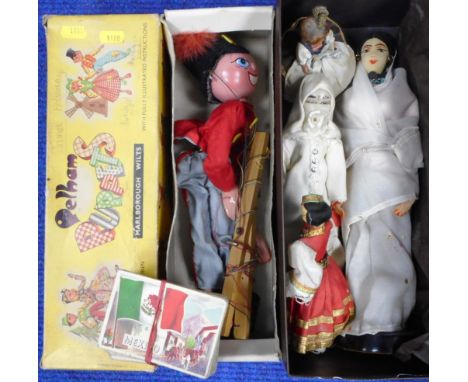 Pelham Puppet. Fritzi. Defective box. Small collection of dolls and some old collectors cards.