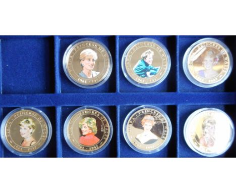 Cook Islands. The Diana, Princess of Wales collection 1 dollar. Seven coins with pad prints. In case, with certificates.