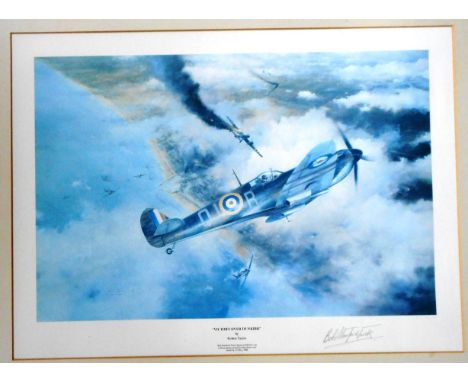 Aerial prints. Signed limited edition print 'Memorial Flight'. 60cm x 42.5cm. Another, 'Victory over Dunkirk'. 52cm x 38cm. 