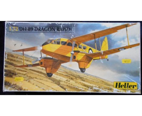 Heller. Old plastic construction kit. 1:72 scale DH 89 Dragon Rapide. Boxed.