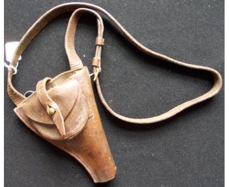 Holster. Unusual shoulder rig with pouch attached to holster and no secondary strap. Marked inside with War Office arrow, Spe