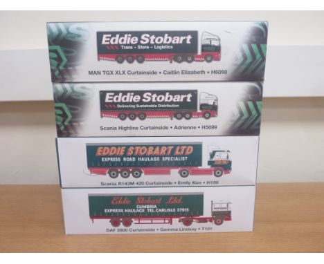 Six Atlas Editions, World Of Stobart 1:76 scale die-cast metal models inc. Scania R143M 420 Curtainside & Highline Curtainsid