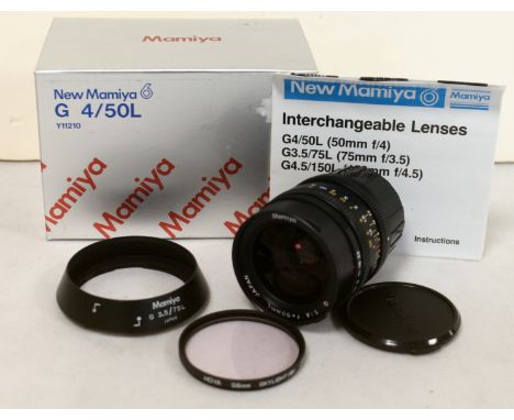 New Mamiya 6 G4/50L Wide Angle 50 mm f4 lens, Y11210, boxed, with instruction leaflet.