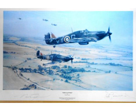 Aerial prints. Signed limited edition print 'Moral Support'. 56mm x 38mm. Another 'Meteor strikes its first blow'. 65mm x 56m