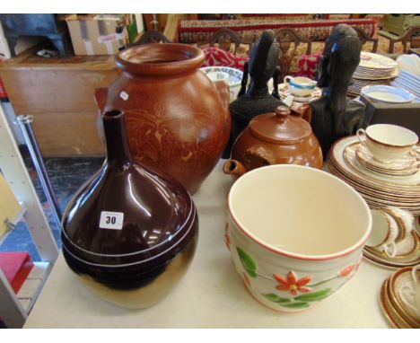 A Very large pottery vase, planter and teapot