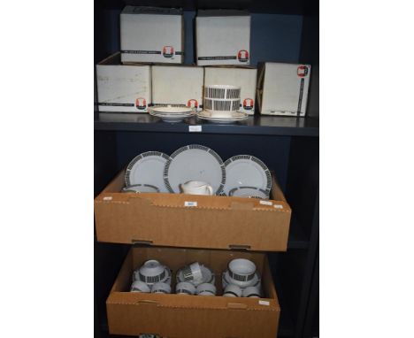 A Royal Osborne 'Caprice' pattern part dinner service having black and grey stylised design (65 pieces approx) sold along wit