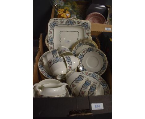 An early 20th Century Fenton china part tea service, of Art Deco style and hand decorated with bands of flowers