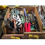 (2) Boxes of Pliers, Chisels, Snips, Pry Bar, Rivet Punch, Vise Grips, & Assorted Hand Tools