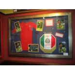 U.S. National Women Team victory over Mexico with Mexico Team signed pennant, 66in w x 43in hgt