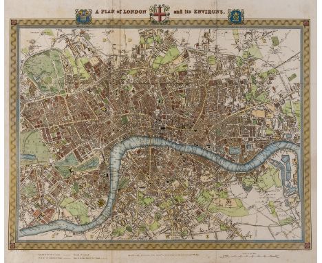 London.- Walker (J. &amp; C.) A Plan of London and its Environs, decorative plan centred on Blackfriar's Bridge after Creight