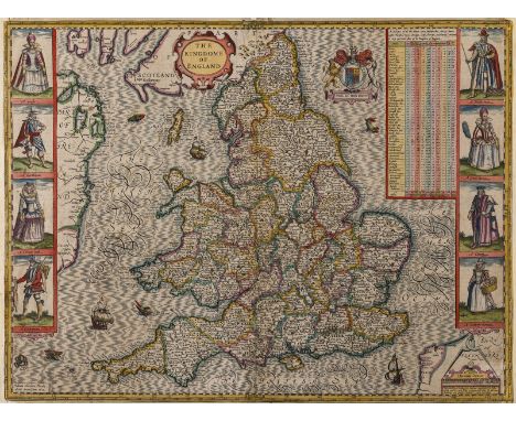 England &amp; Wales.- Speed (John) The Kingdome of England, First edition, 'carte-a-figure' map with eight costumed figures t