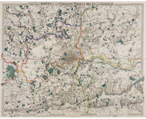 London.- Cruchley (George Frederick) From the Ordnance Survey of the Country Thirty Miles round London, map of the environs o