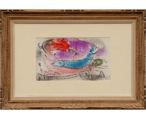 MARC CHAGALL 'Blue Fish' original lithograph, ointed by Mourlot, 1957, Ref Mourlot 198, 40cm x 26cm, framed and glazed.