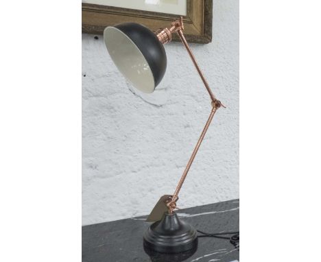 LAMP, copper with black shade and base.