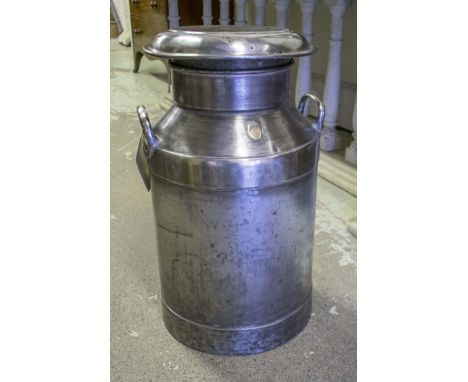 CHURN, 20th century vintage polished steel stamped 'FM', 67cm H.