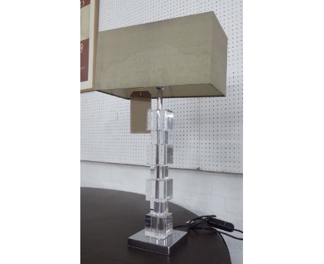 CONTEMPORARY TABLE LAMP, square glass stacked cubes with shade, 62cm H.